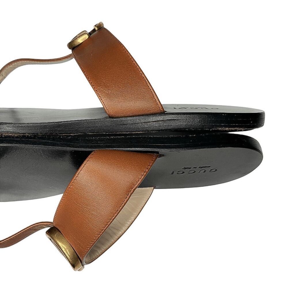 Gucci Marmont Double GG Logo Thong Sandals Brown Leather EU 36 US 6 Flat Slide - Picture 4 of 9